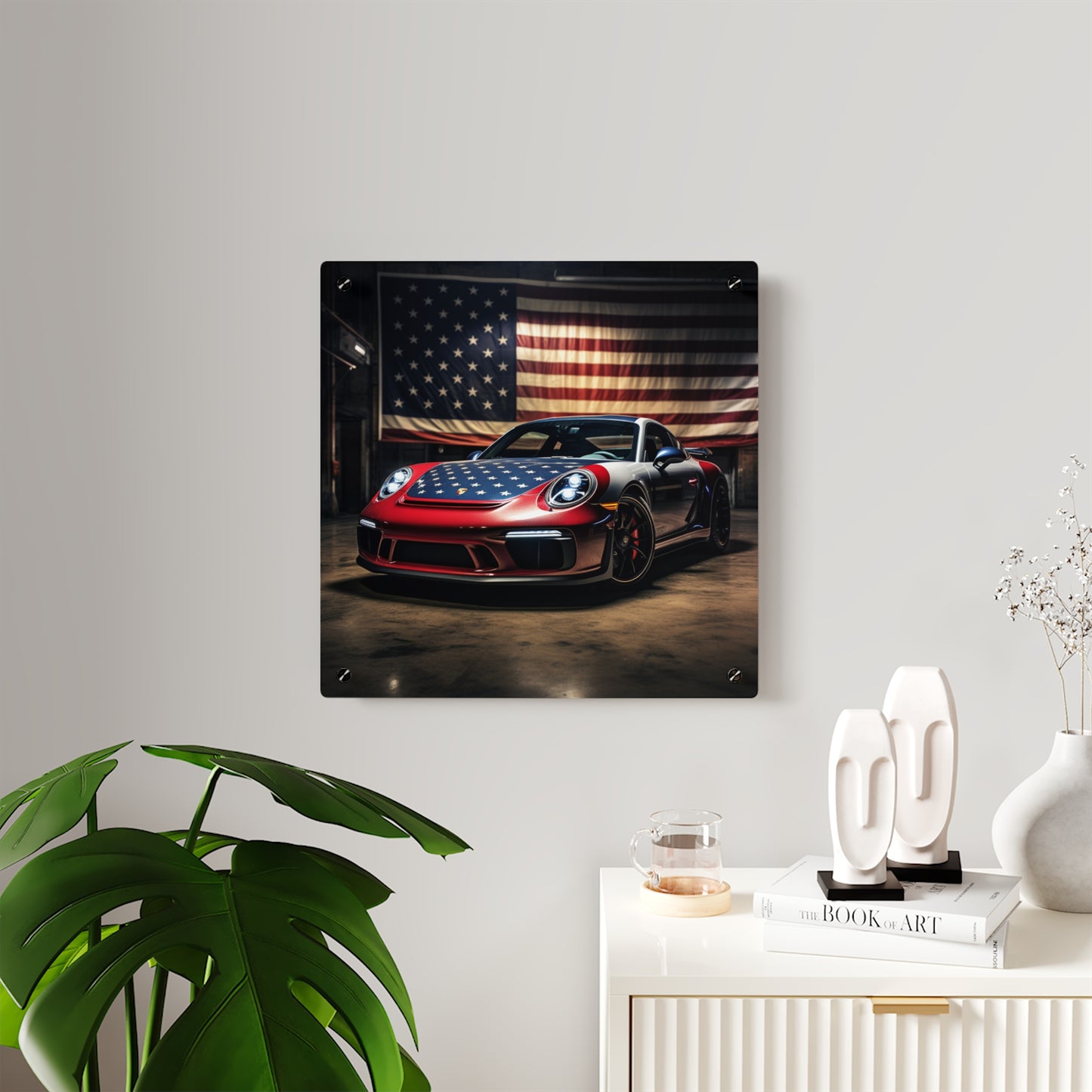 Acrylic Wall Art Panels American Flag Background Porsche 1