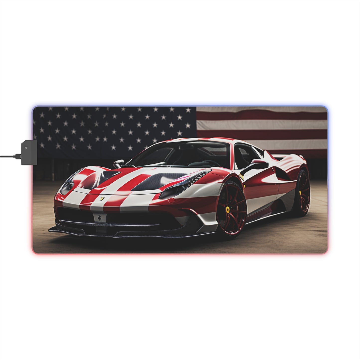 LED Gaming Mouse Pad American Flag Background Ferrari 2