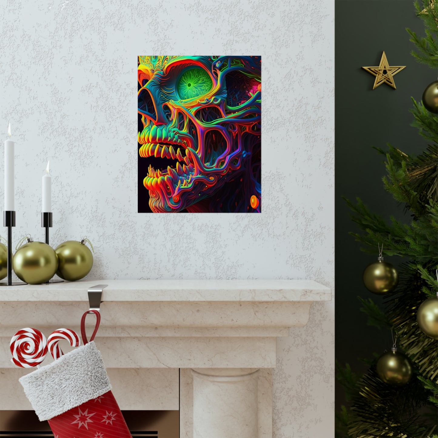 Premium Matte Vertical Posters Florescent Skull Death 1