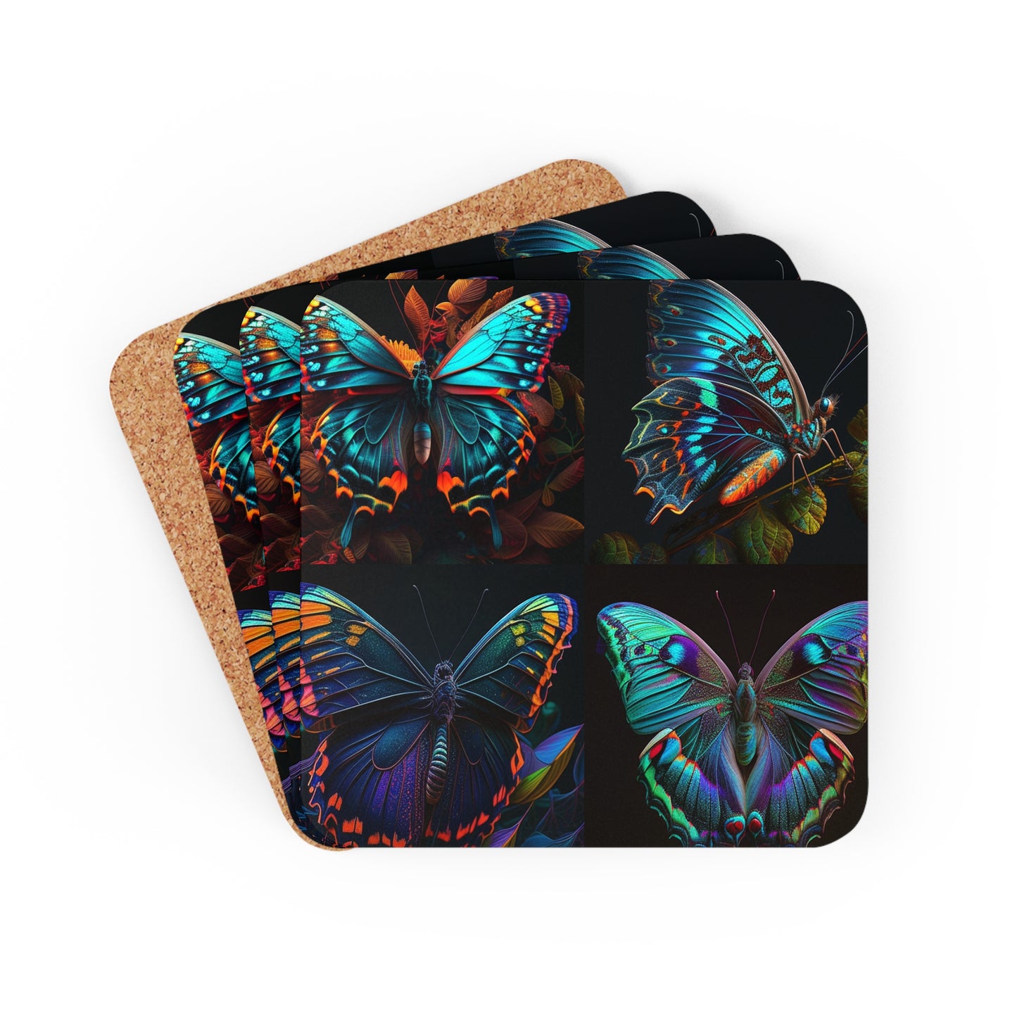 Corkwood Coaster Set Hue Neon Butterfly 5