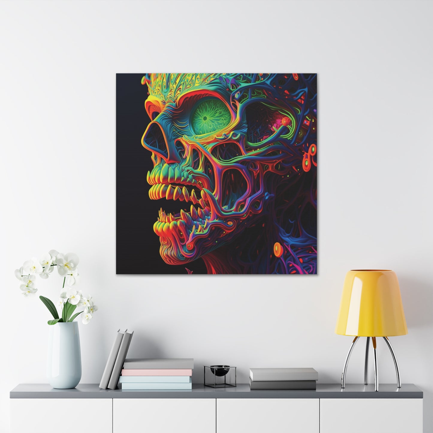 Canvas Gallery Wraps Florescent Skull Death 1