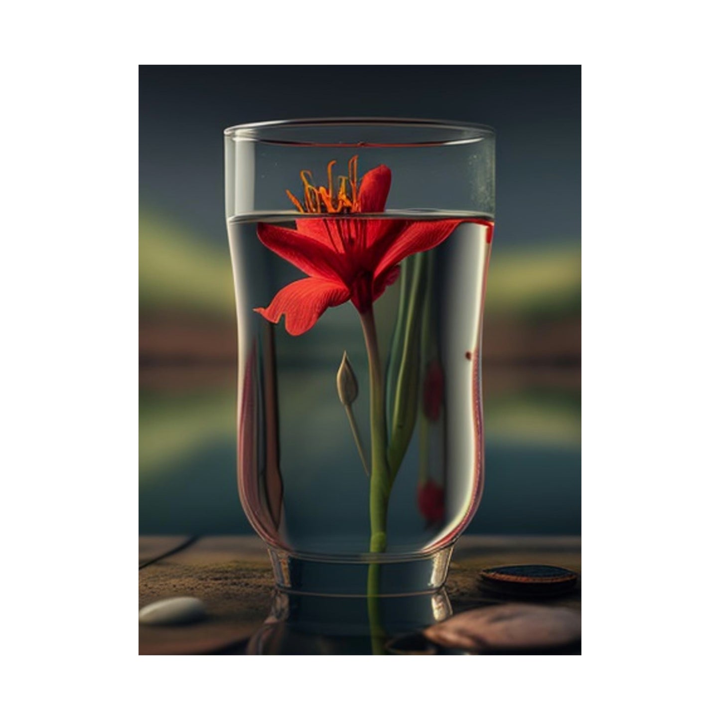 Premium Matte Vertical Posters Red Lily in a Glass vase 1