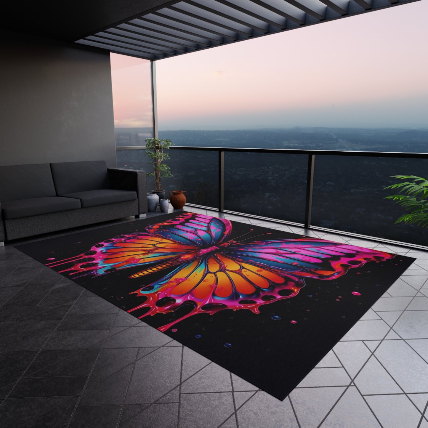 Outdoor Rug  Pink Butterfly Flair 1