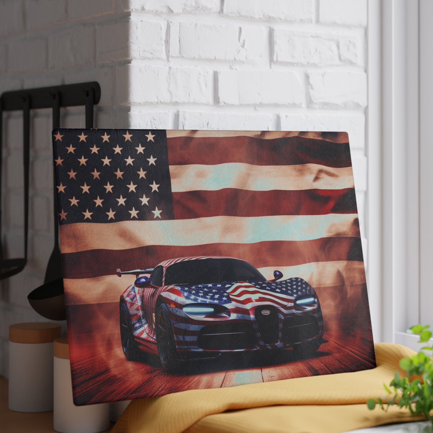 Glass Cutting Board Abstract American Flag Background Bugatti 2