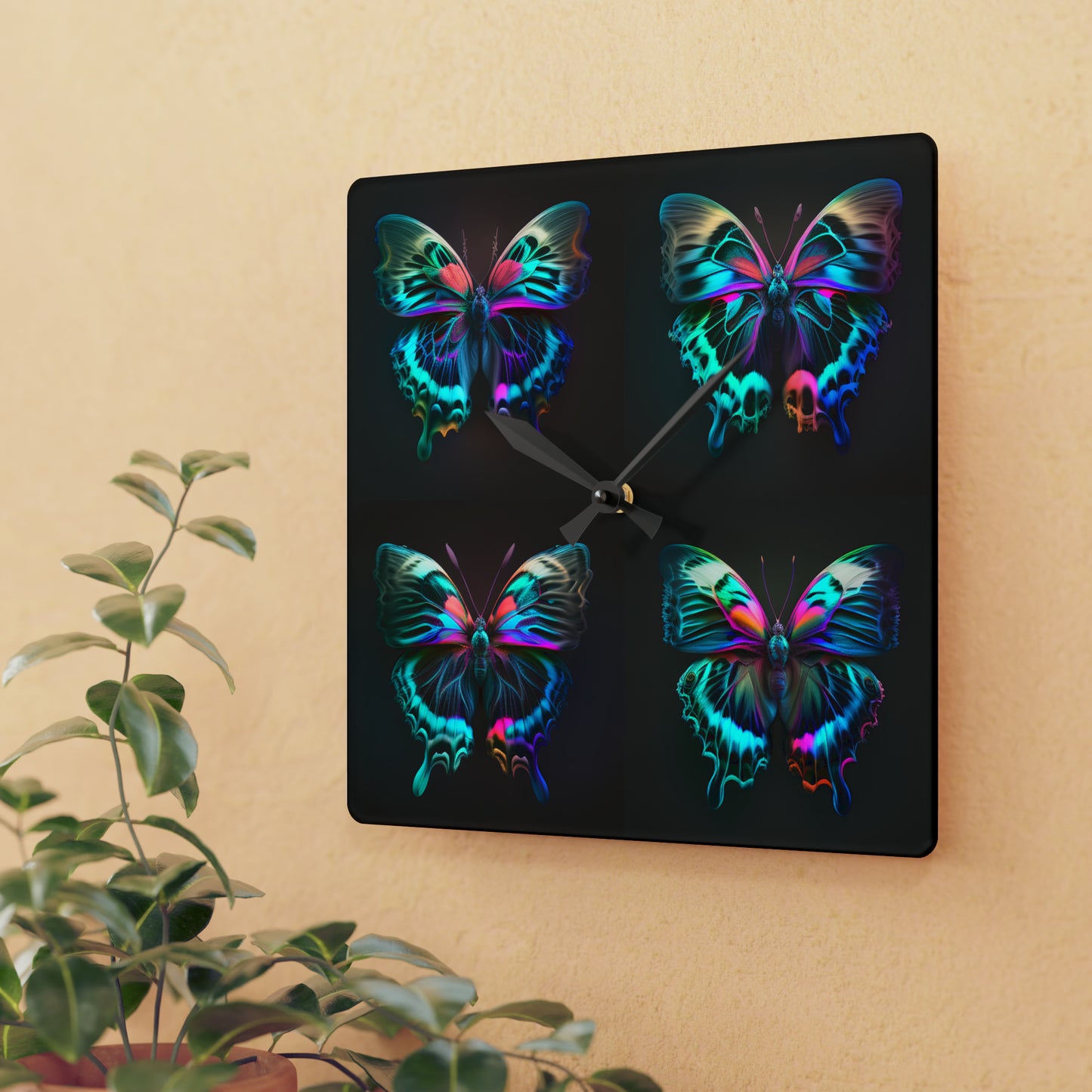 Acrylic Wall Clock Neon Butterfly Fusion 5