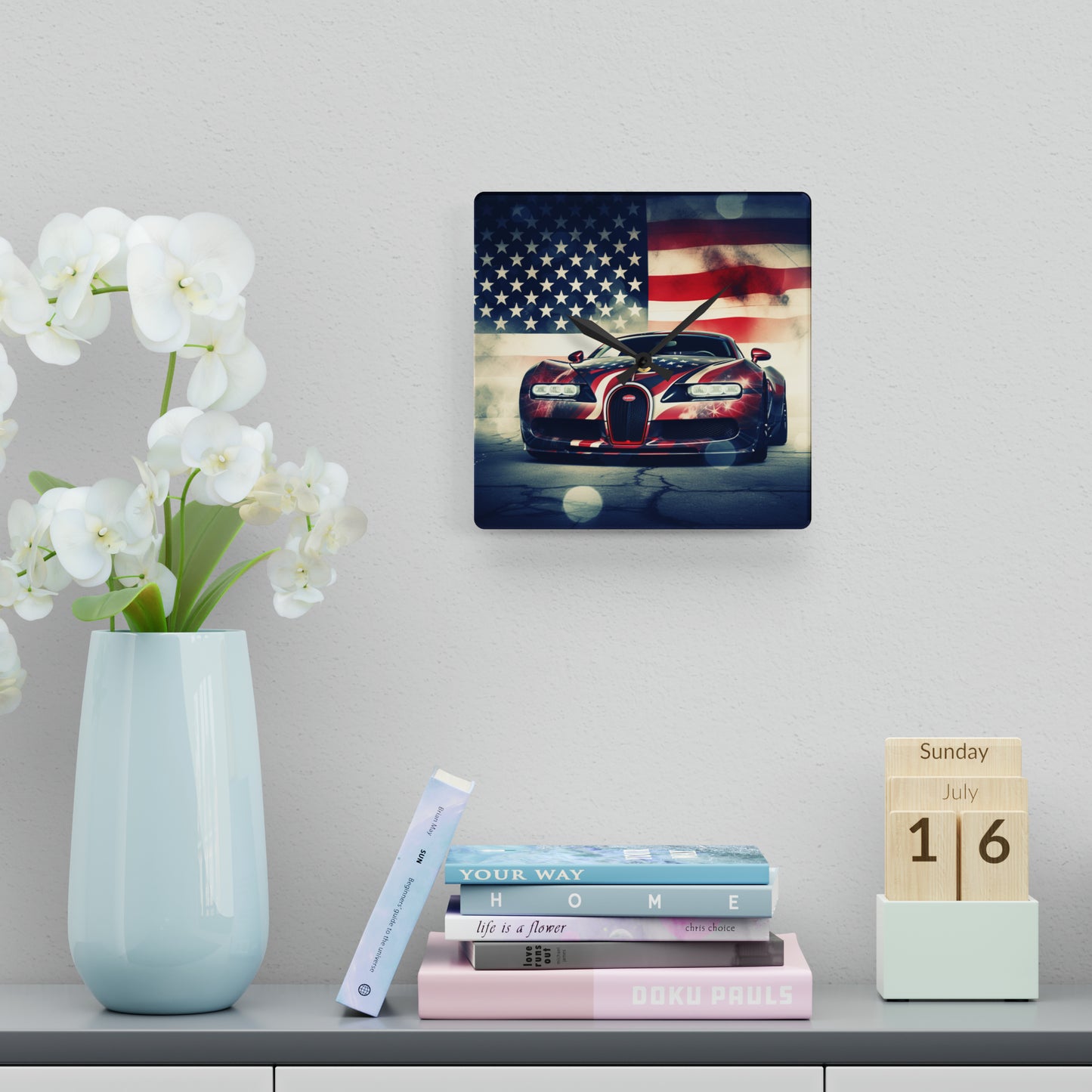 Acrylic Wall Clock Abstract American Flag Background Bugatti 1