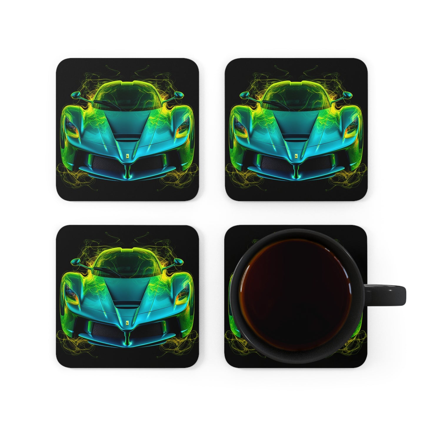 Corkwood Coaster Set Ferrari Neon 2