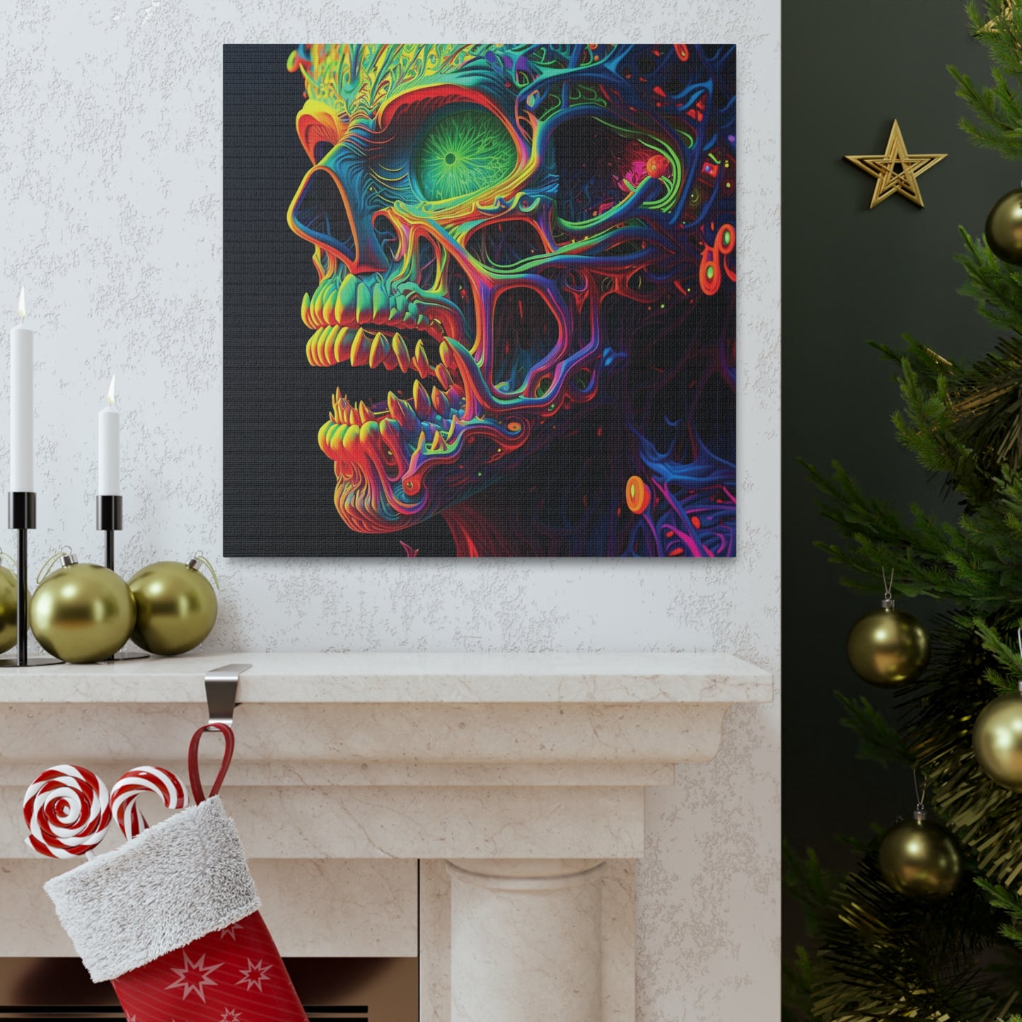 Canvas Gallery Wraps Florescent Skull Death 1