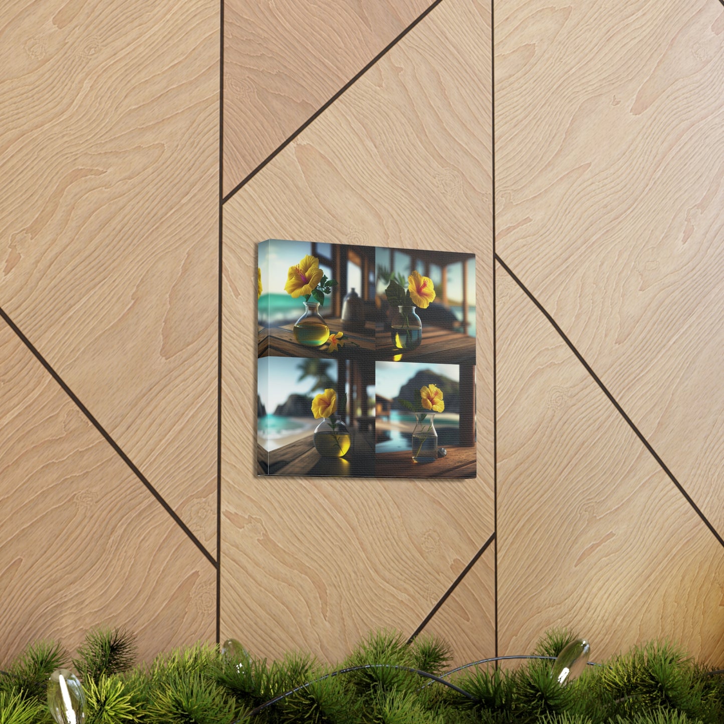 Canvas Gallery Wraps Yellow Hibiscus Wood 5