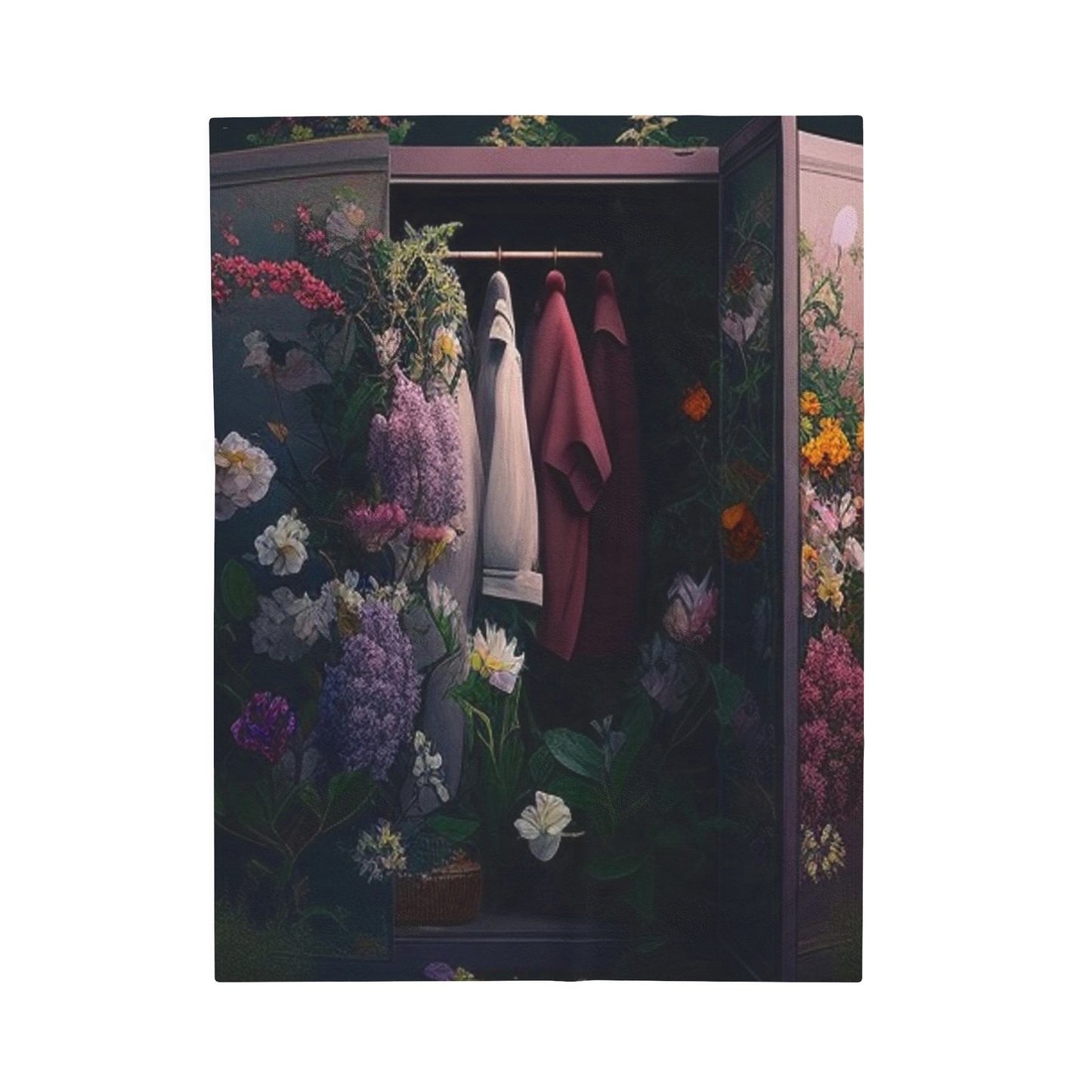 Velveteen Plush Blanket A Wardrobe Surrounded by Flowers 2