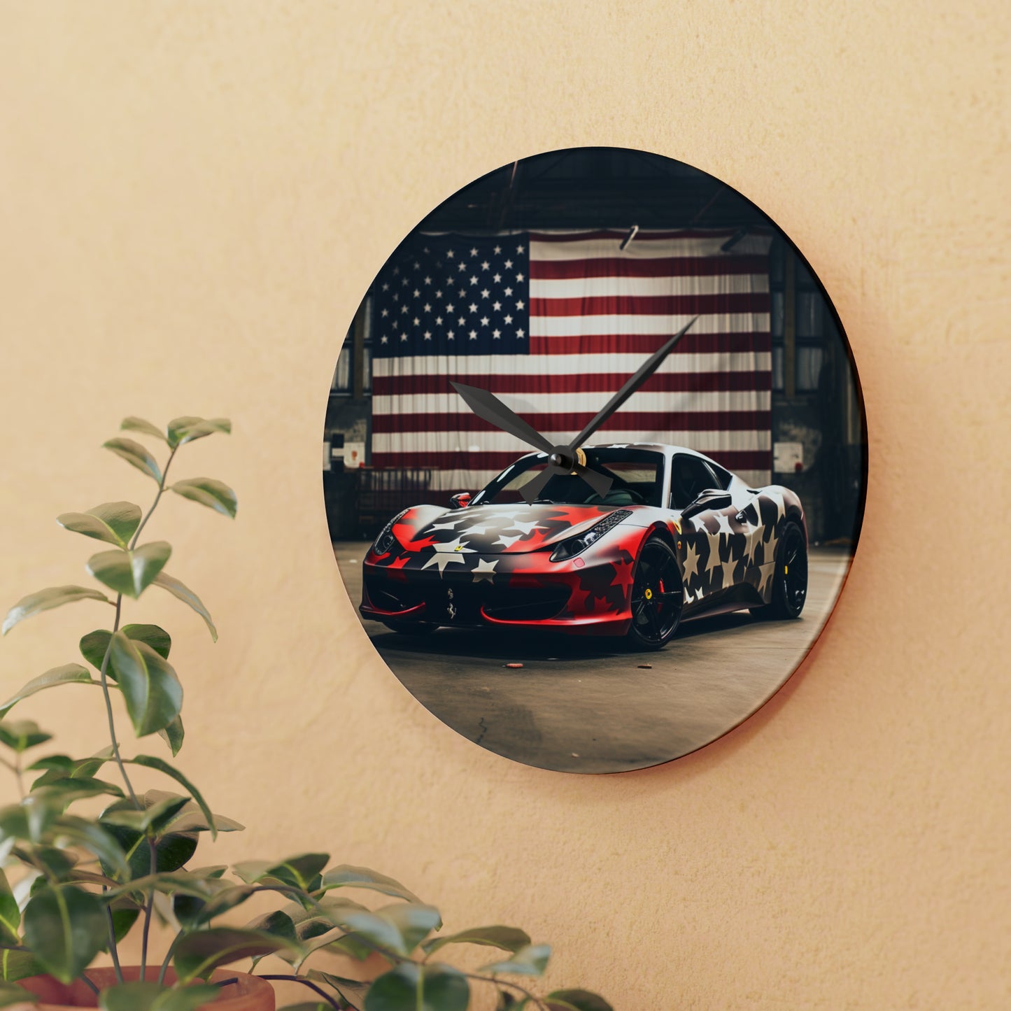 Acrylic Wall Clock American Flag Farrari 1