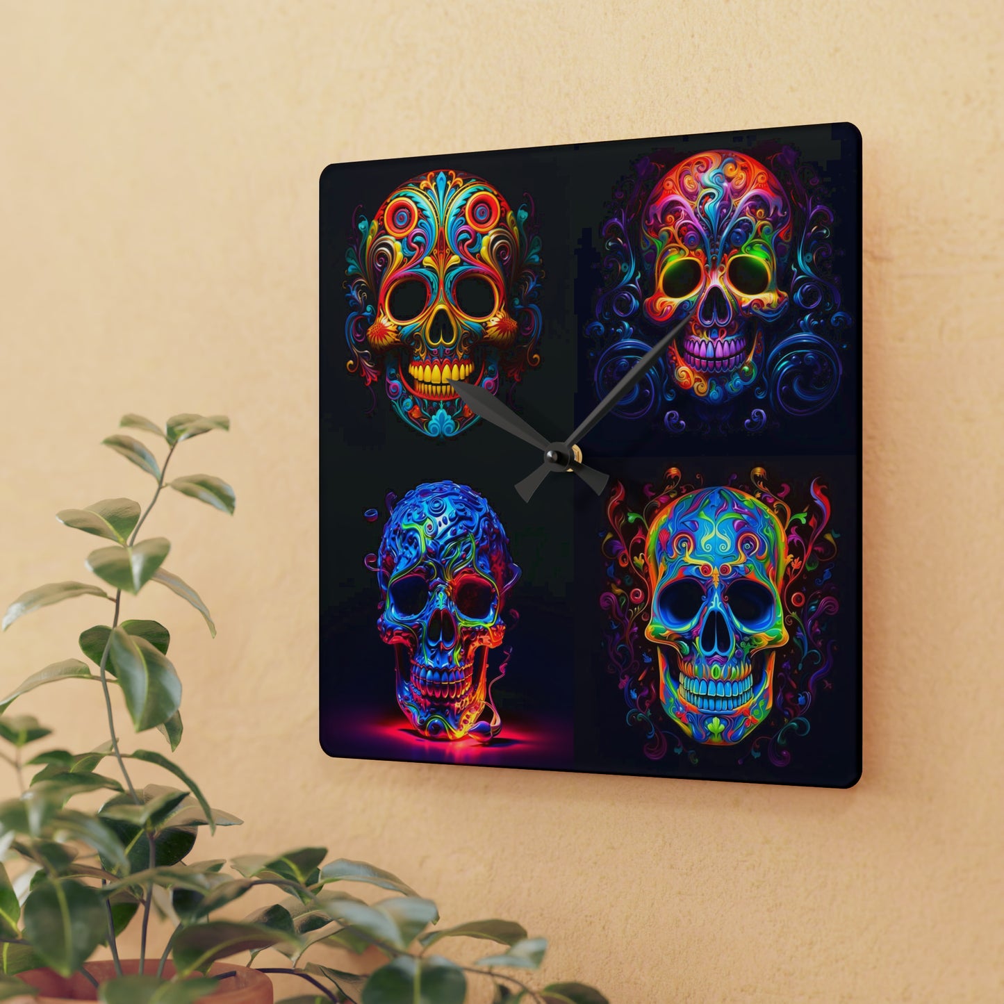 Acrylic Wall Clock Macro Skull Color 5