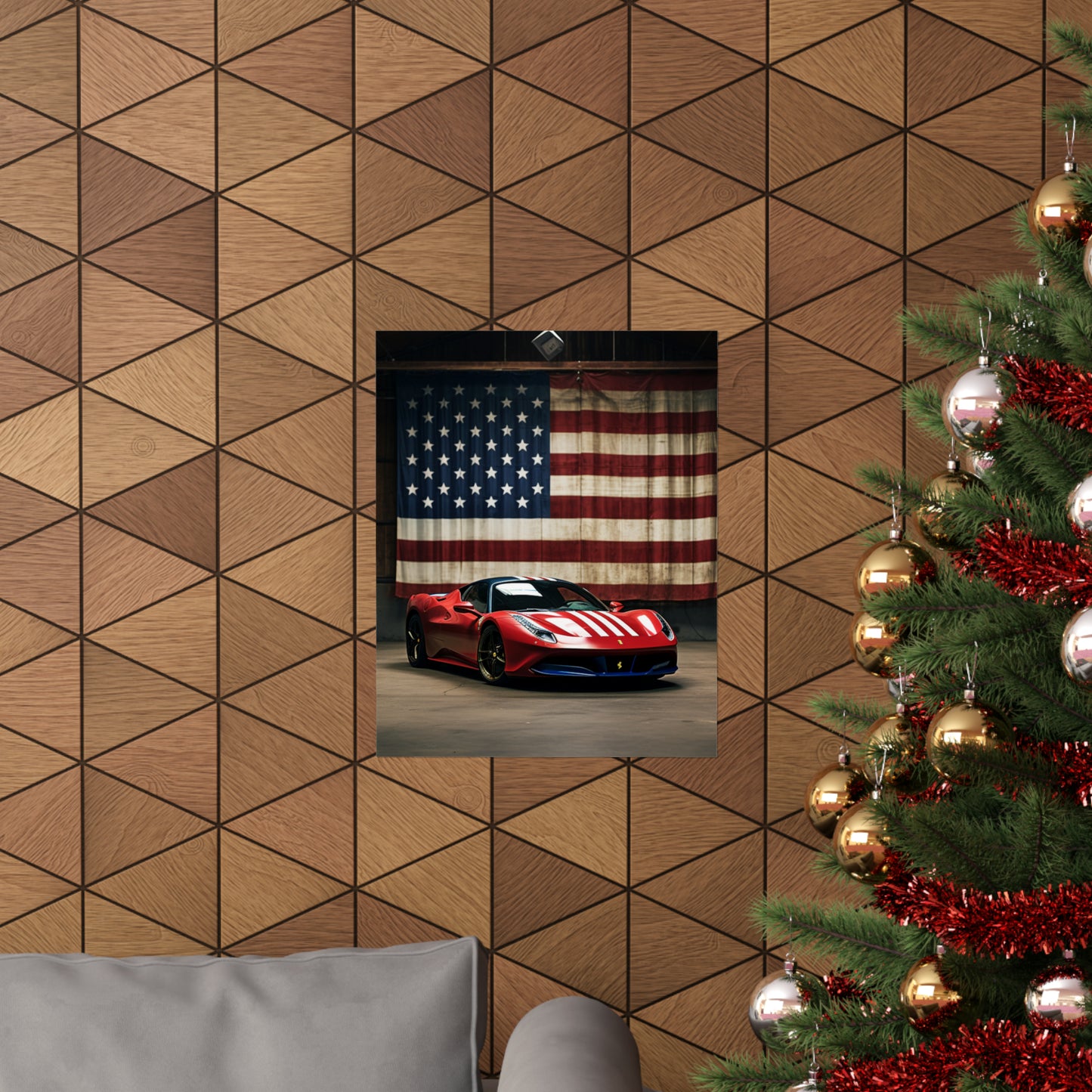 Premium Matte Vertical Posters American Flag Farrari 4