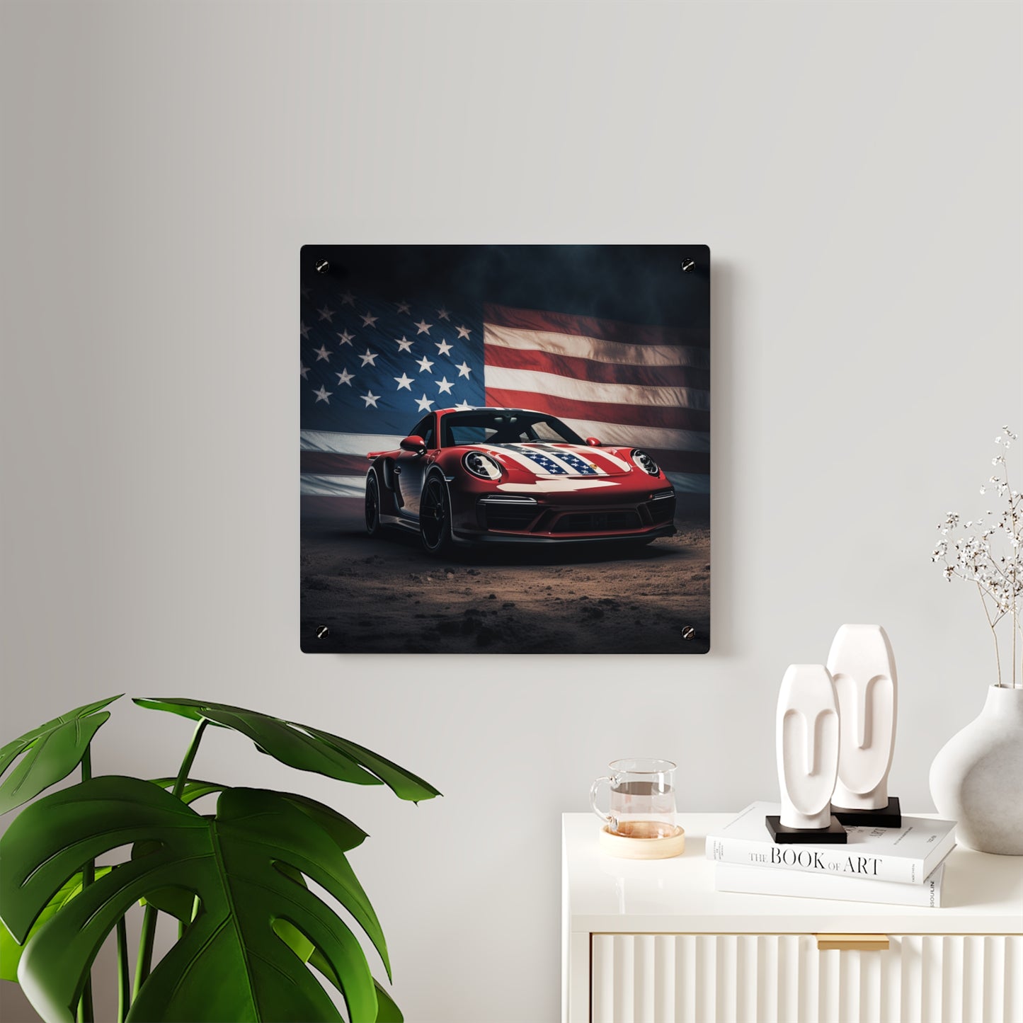 Acrylic Wall Art Panels American Flag Background Porsche 3