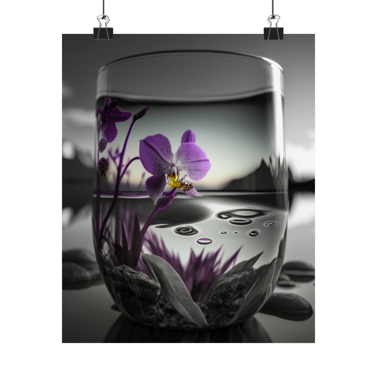 Premium Matte Vertical Posters Purple Orchid Glass vase 2