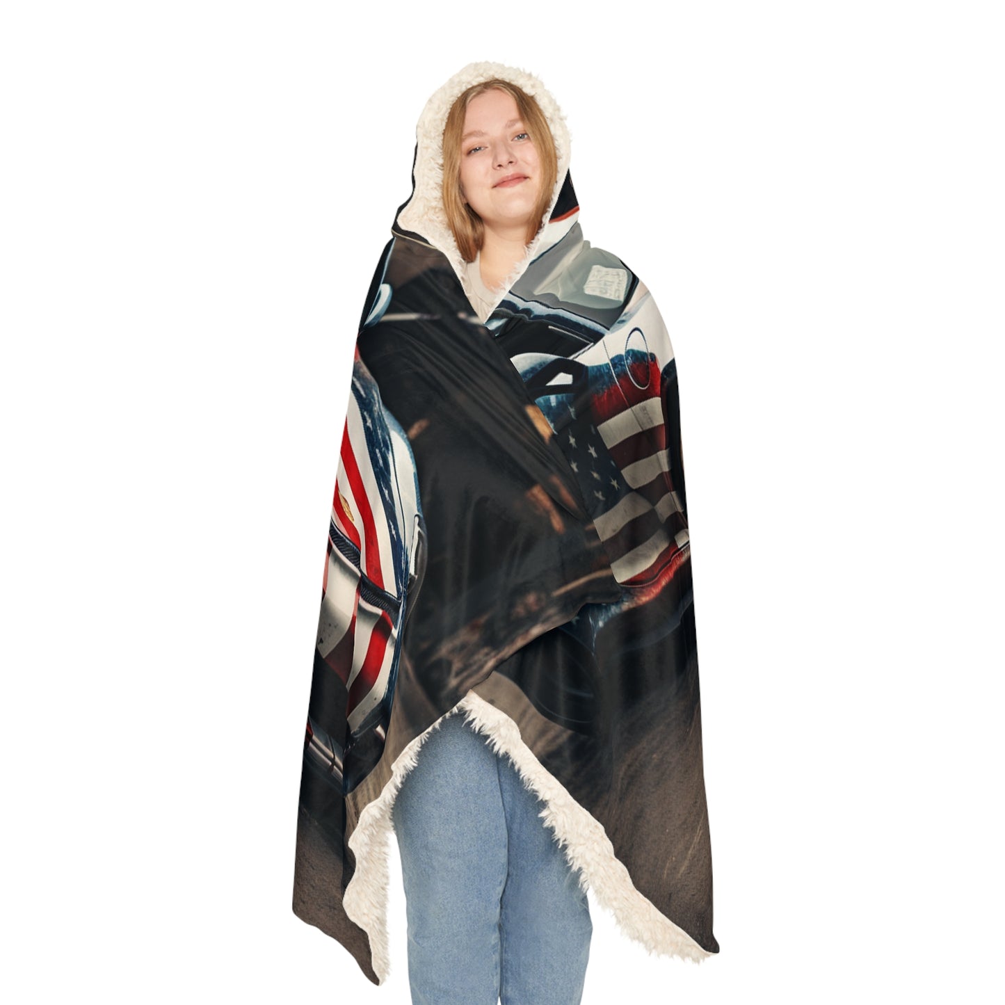 Snuggle Hooded Blanket American Flag Porsche 3