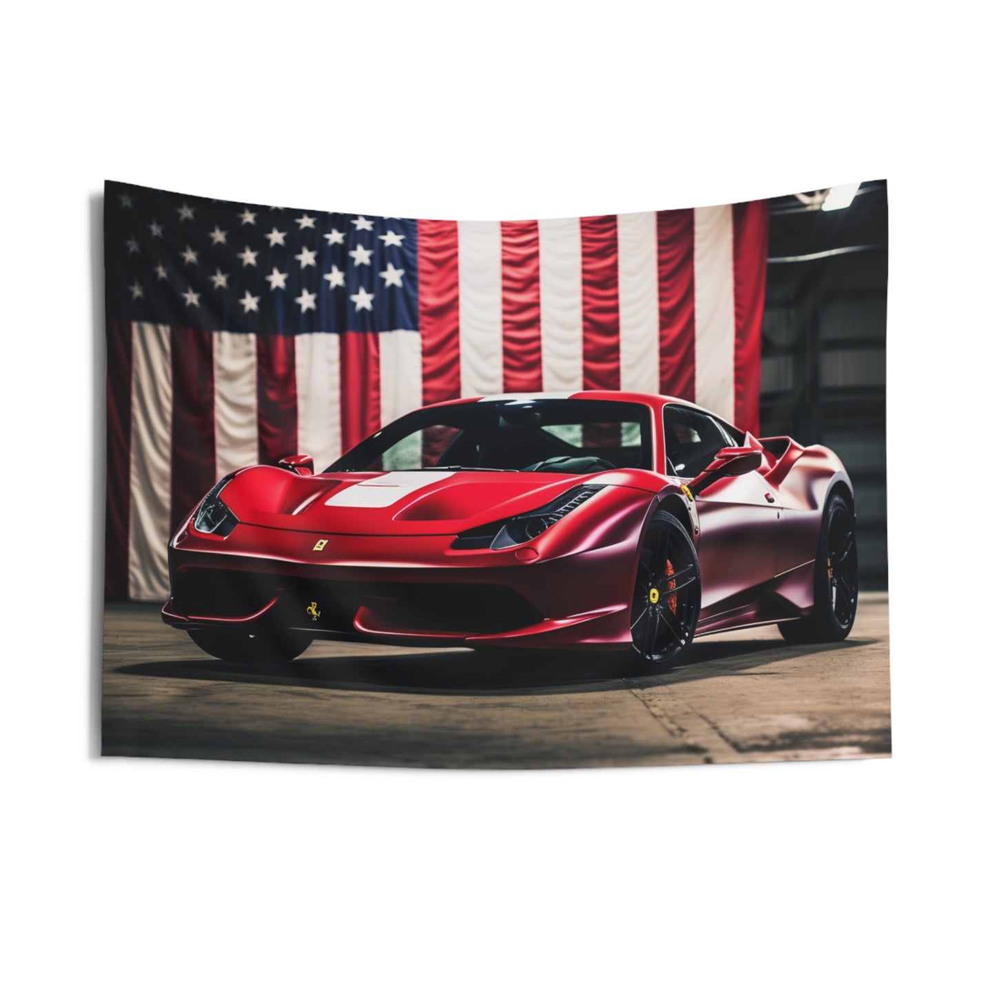 Indoor Wall Tapestries American Flag Background Ferrari 3