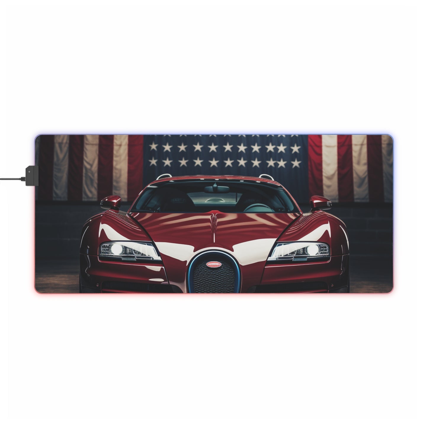 LED Gaming Mouse Pad American Flag Background Bugatti 1