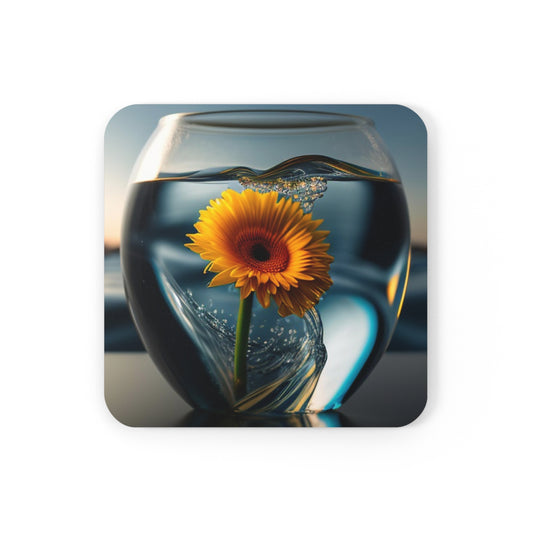 Corkwood Coaster Set yello Gerbera glass 3