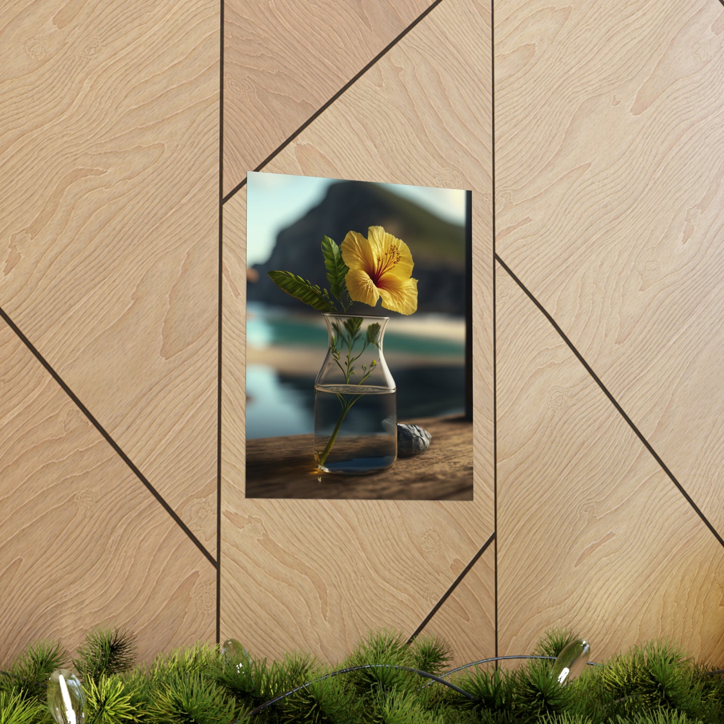 Premium Matte Vertical Posters Yellow Hibiscus Wood 4