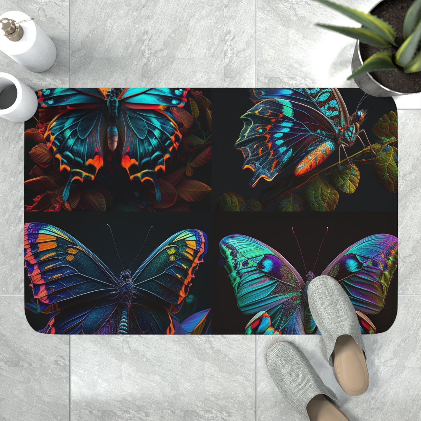 Memory Foam Bath Mat Hue Neon Butterfly 5