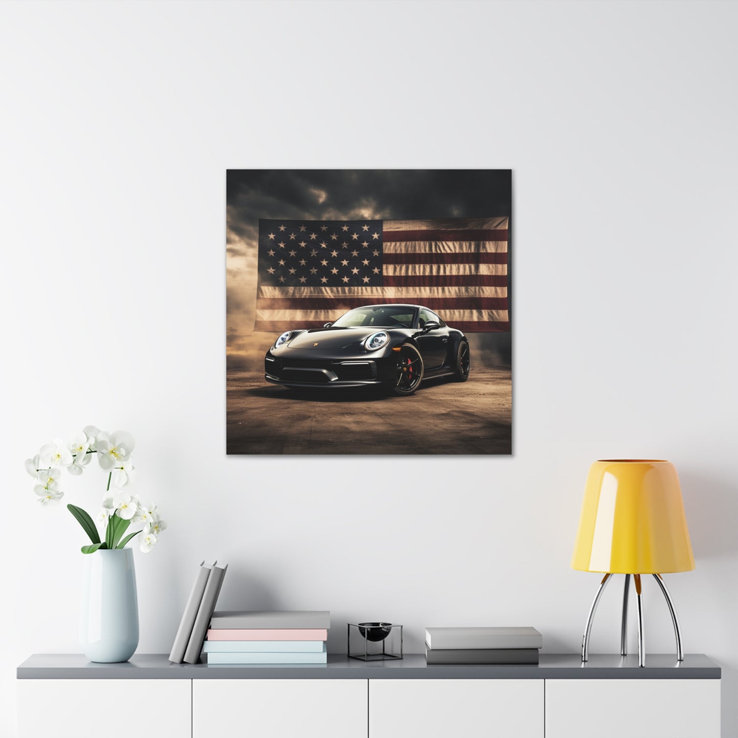 Canvas Gallery Wraps American Flag Background Porsche 4