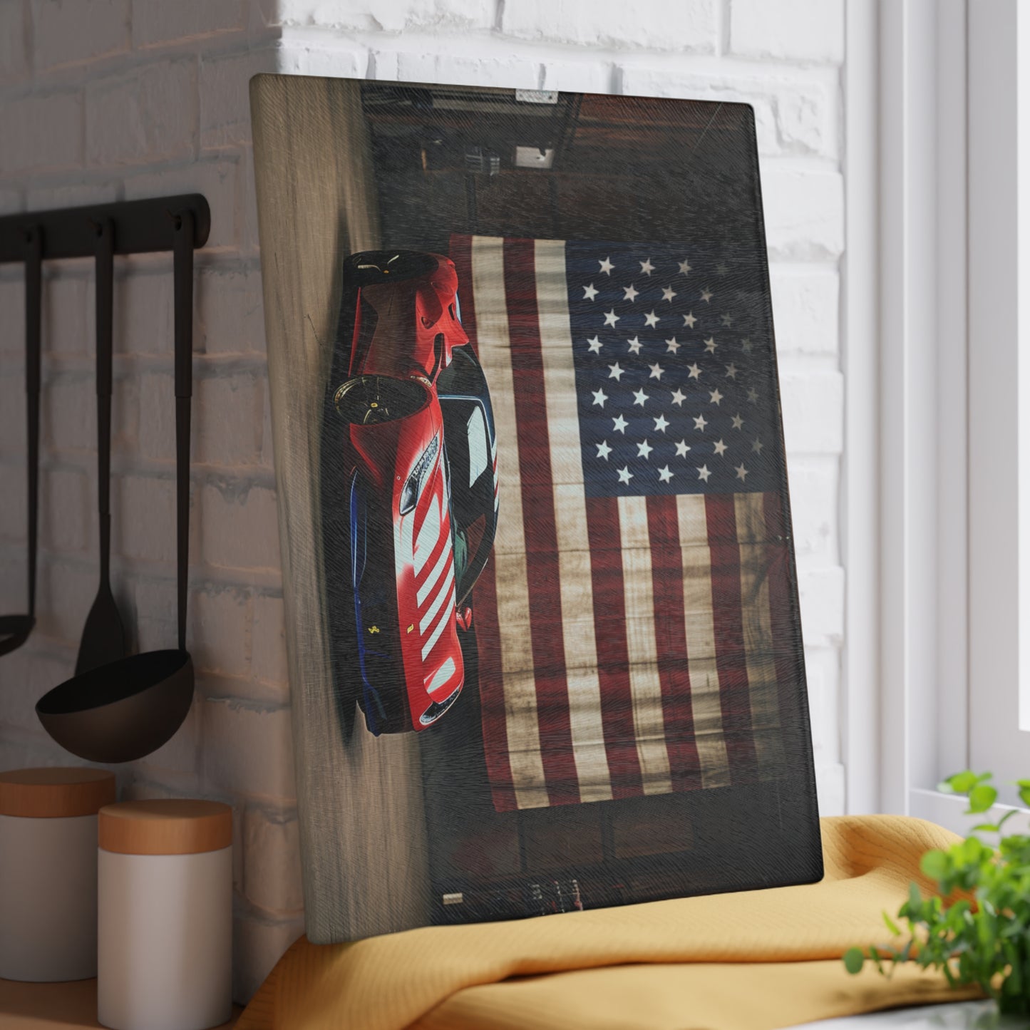 Glass Cutting Board American Flag Farrari 4