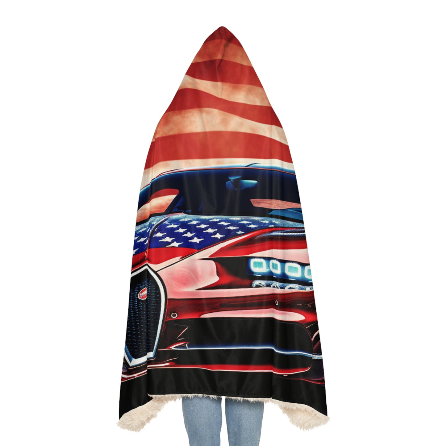 Snuggle Hooded Blanket Abstract American Flag Background Bugatti 3