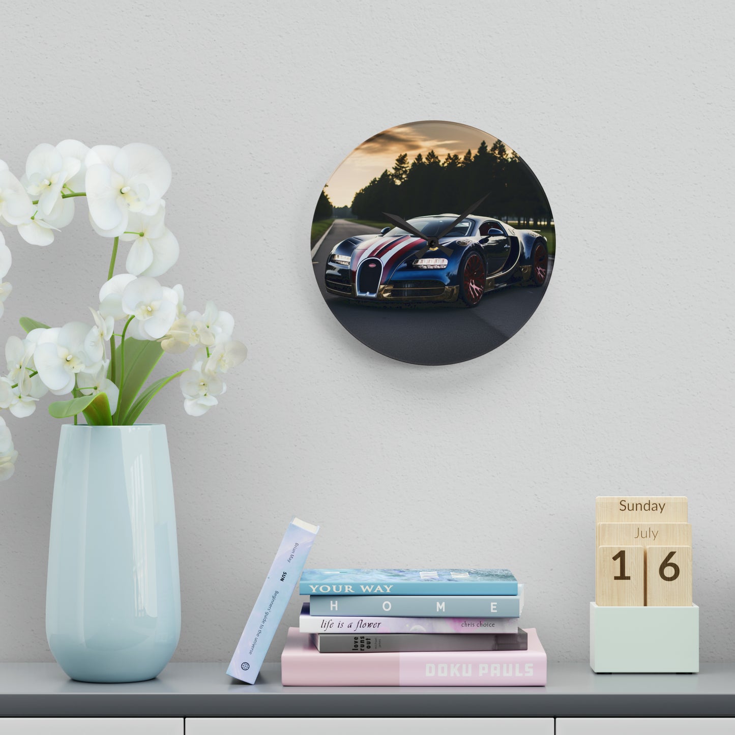 Acrylic Wall Clock Bugatti Flag American 1