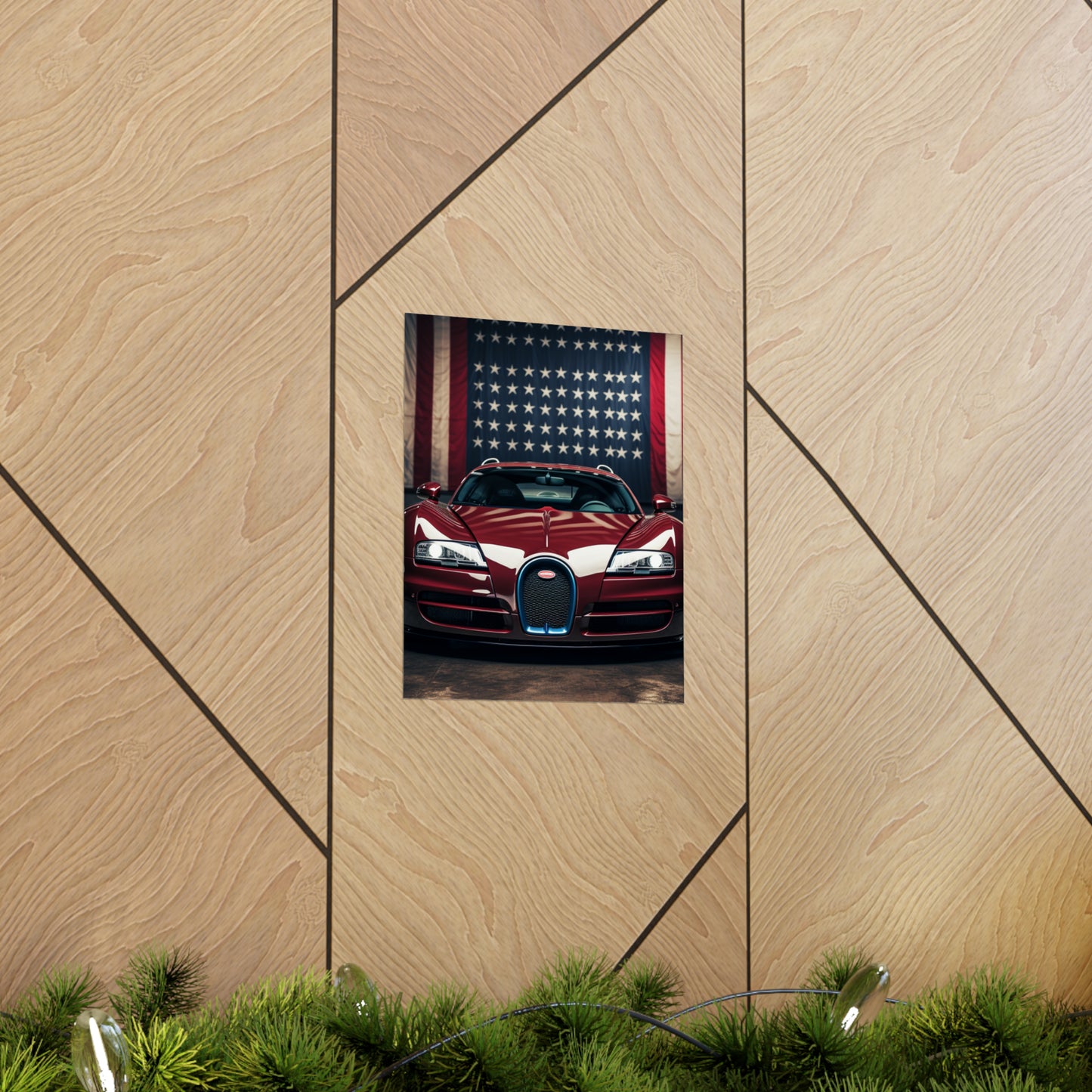 Premium Matte Vertical Posters American Flag Background Bugatti 1