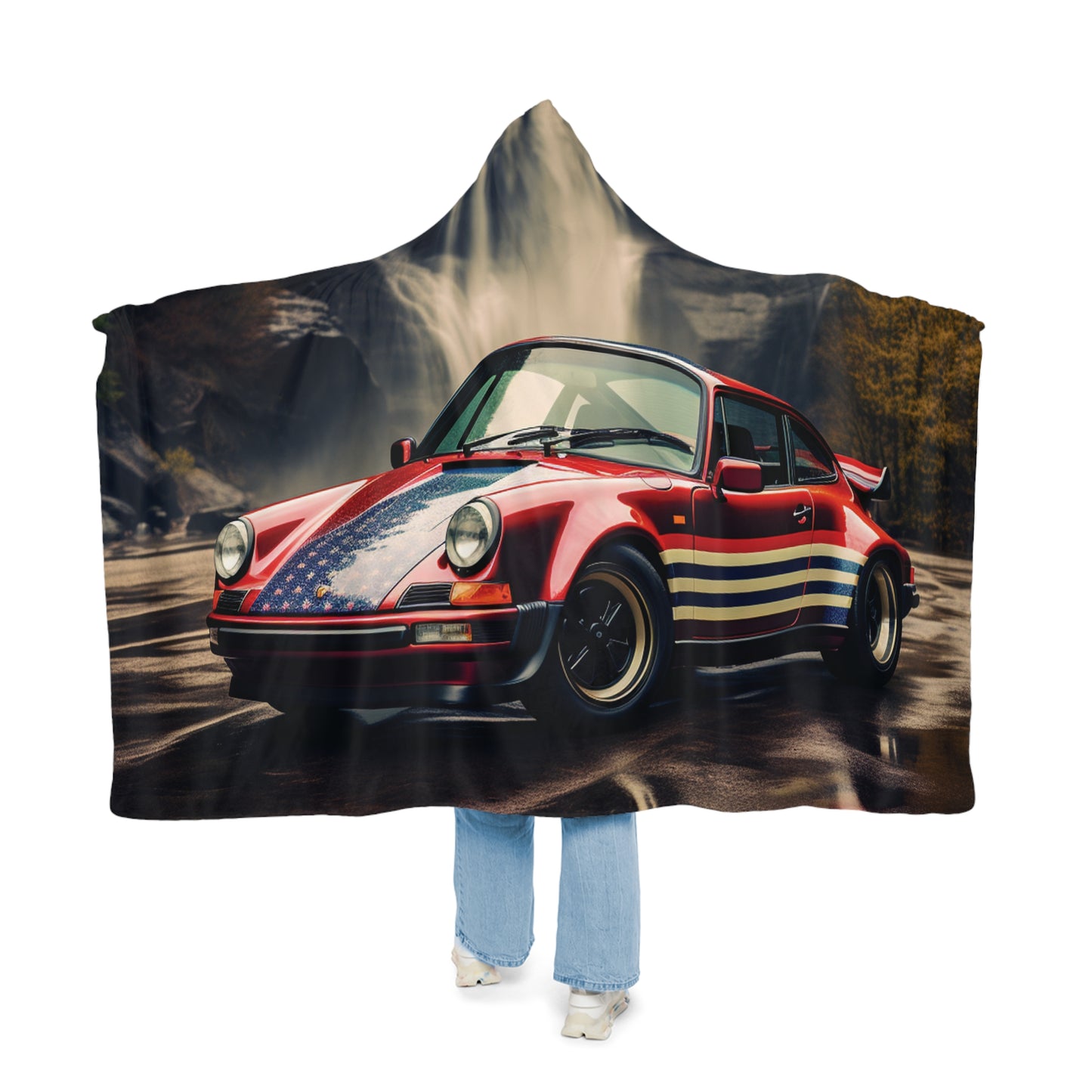 Snuggle Hooded Blanket American Flag Porsche Abstract 1