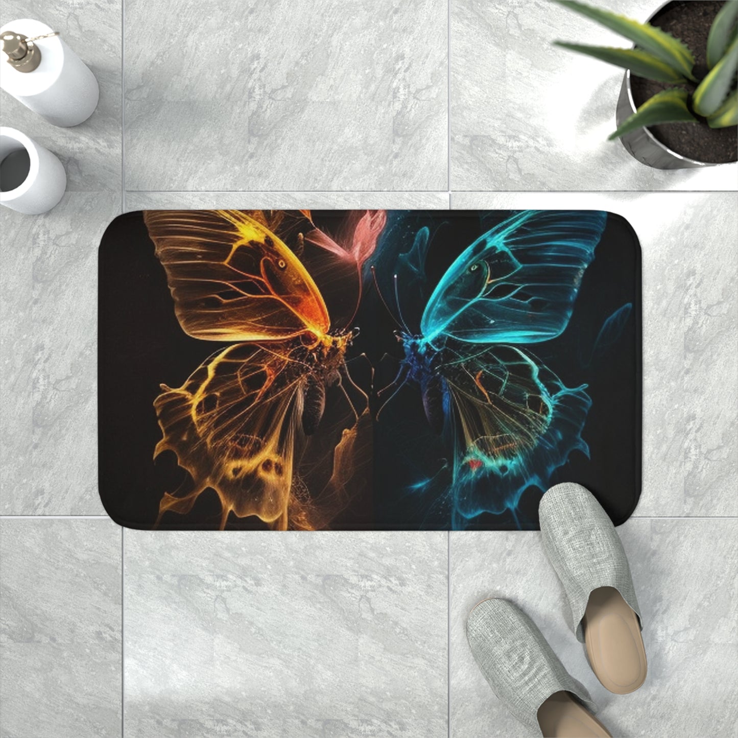 Memory Foam Bath Mat Kiss Neon Butterfly 4