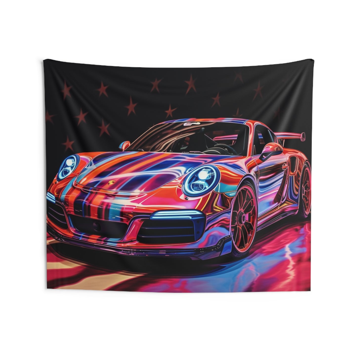 Indoor Wall Tapestries American Flag Colored Porsche 3