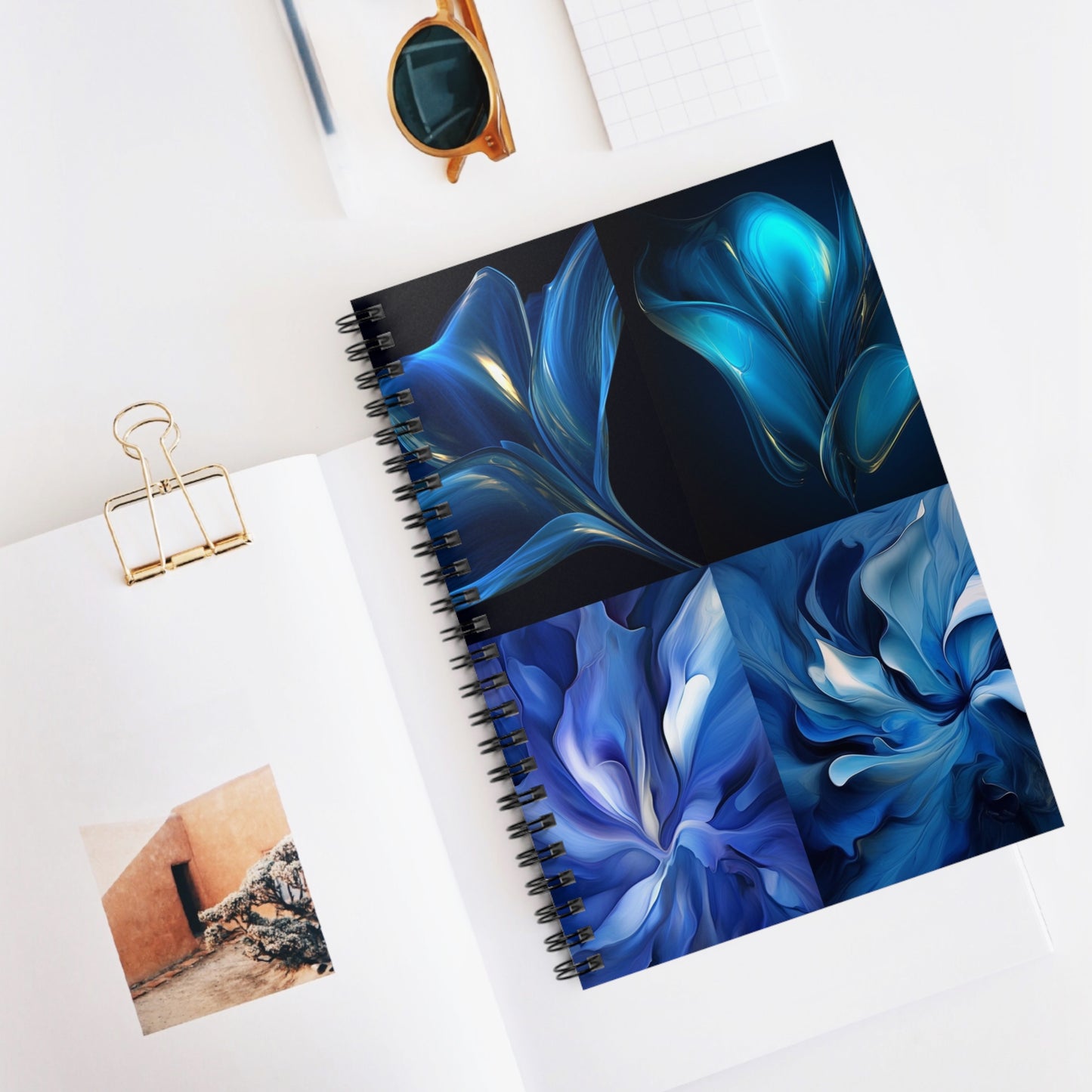 Spiral Notebook - Ruled Line Abstract Blue Tulip 5