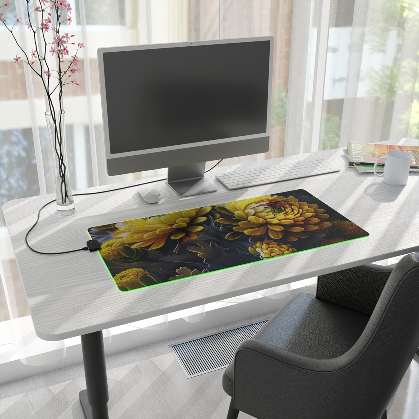 LED Gaming Mouse Pad Yellow Hermosas Flores Amarillas 3