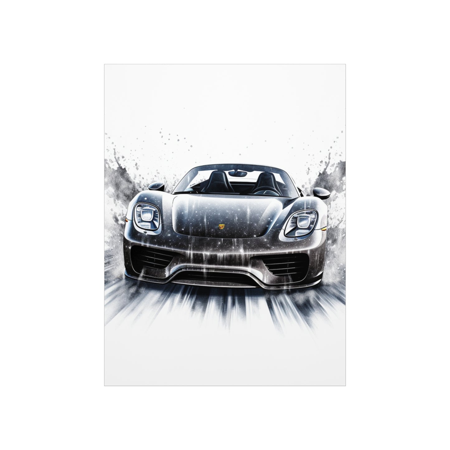 Premium Matte Vertical Posters 918 Spyder white background driving fast with water splashing 3