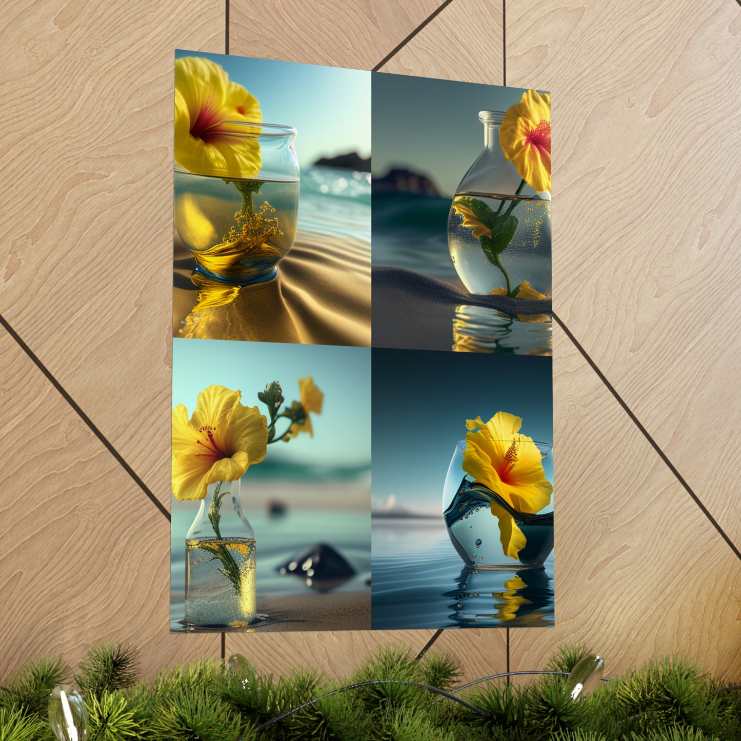 Premium Matte Vertical Posters Yellow Hibiscus glass 5