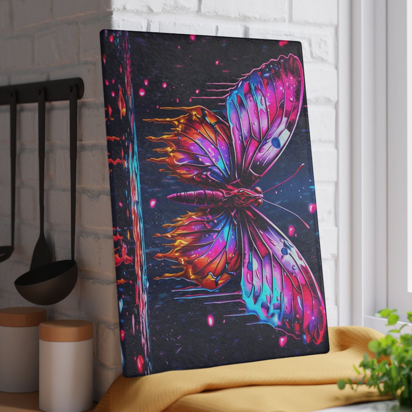 Glass Cutting Board Pink Butterfly Flair 2