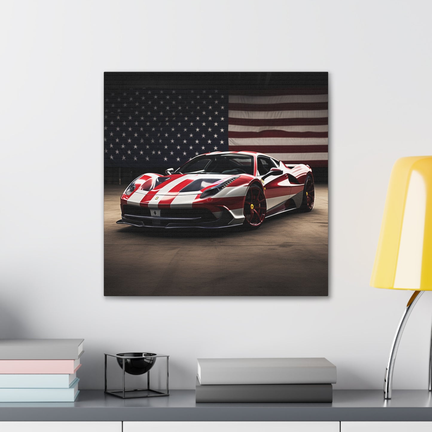 Canvas Gallery Wraps American Flag Background Ferrari 2