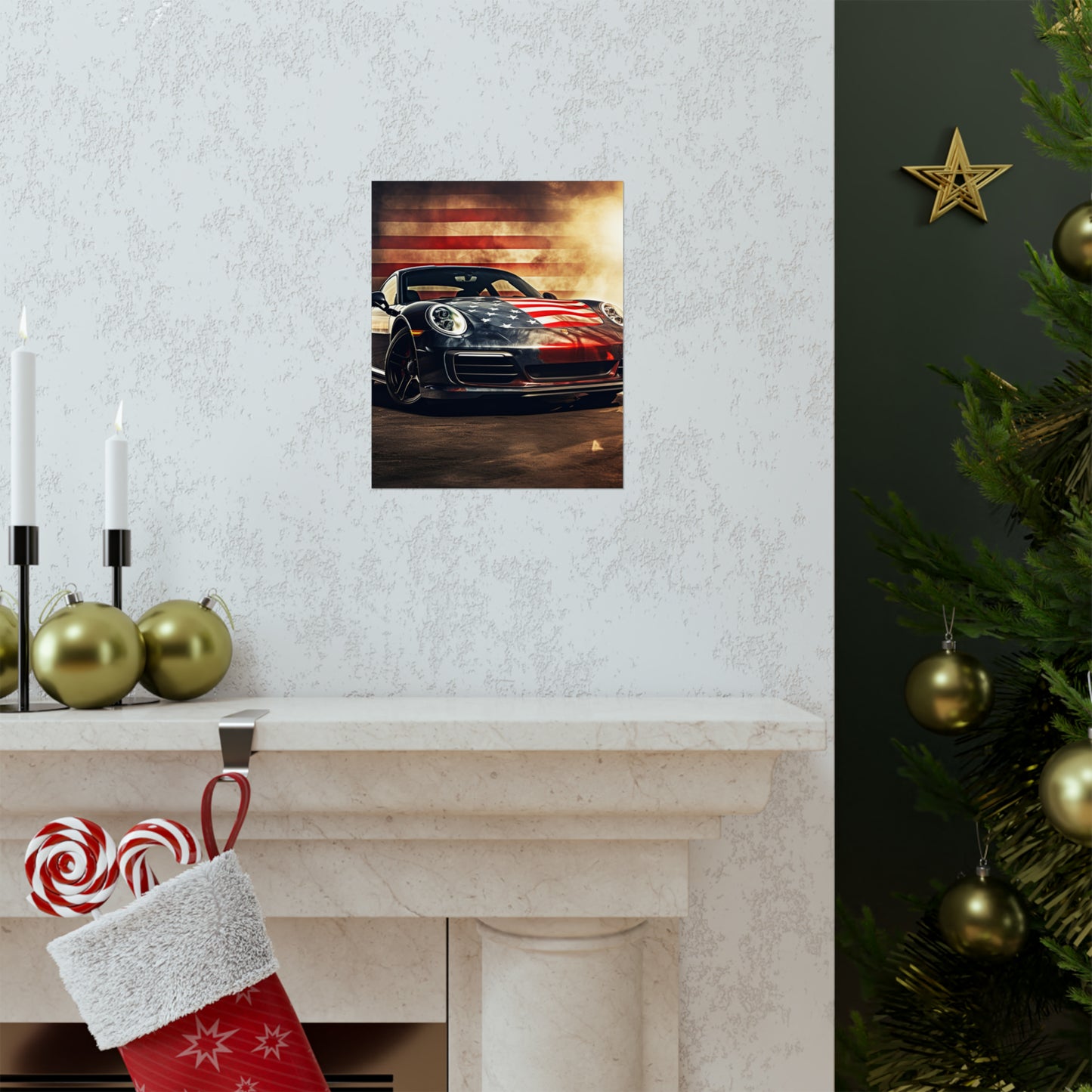 Premium Matte Vertical Posters Abstract American Flag Background Porsche 1