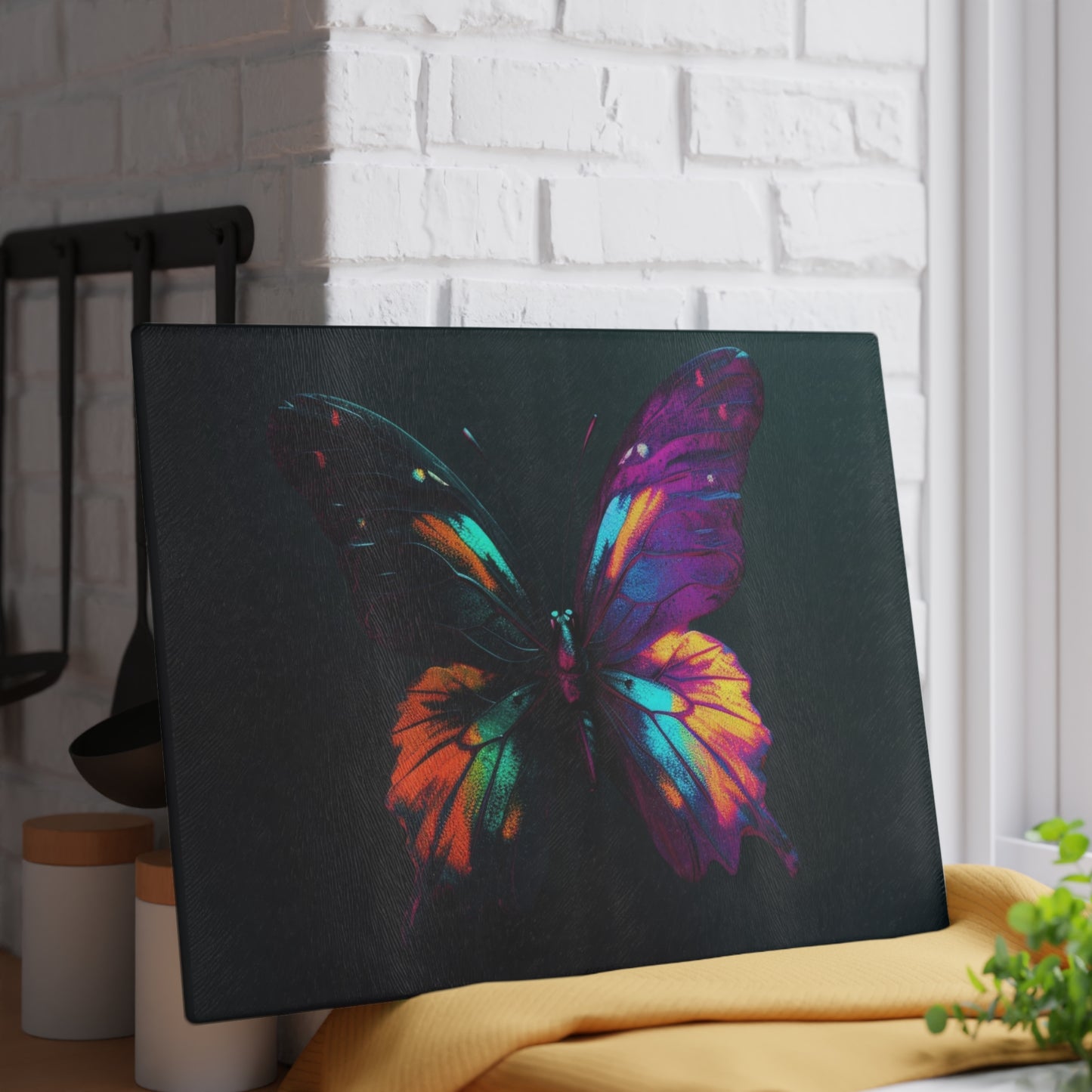 Glass Cutting Board Hyper Colorful Butterfly Purple 3