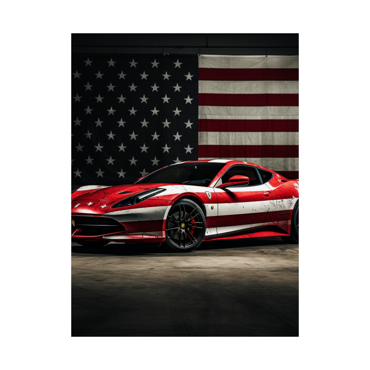 Premium Matte Vertical Posters American Flag Background Ferrari 1