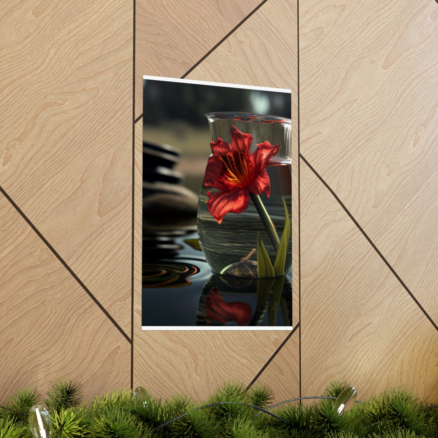 Premium Matte Vertical Posters Red Lily in a Glass vase 4