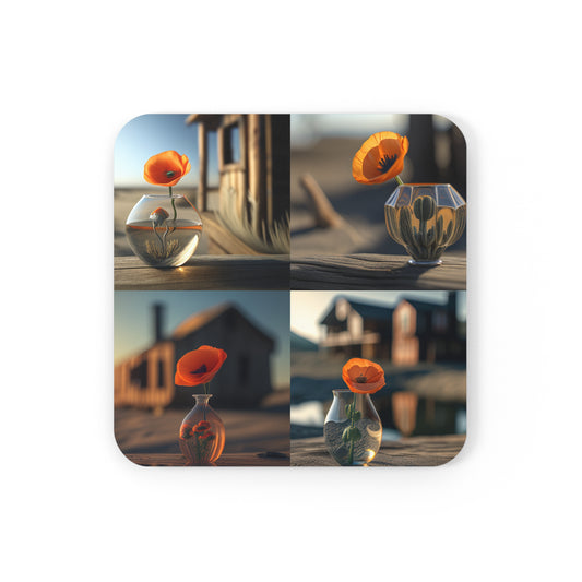 Corkwood Coaster Set Orange Poppy in a Vase 5