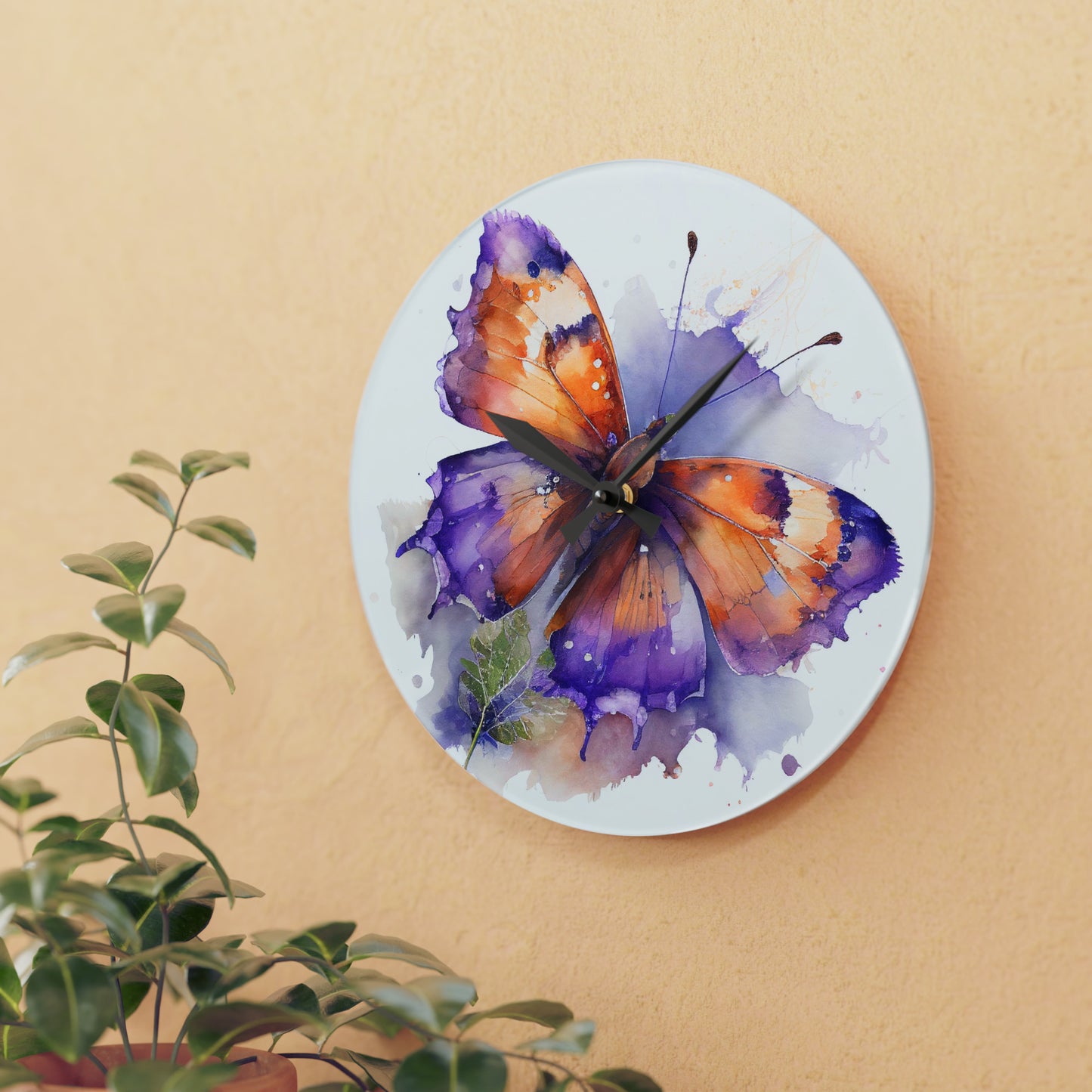 Acrylic Wall Clock MerlinRose Watercolor Butterfly 2