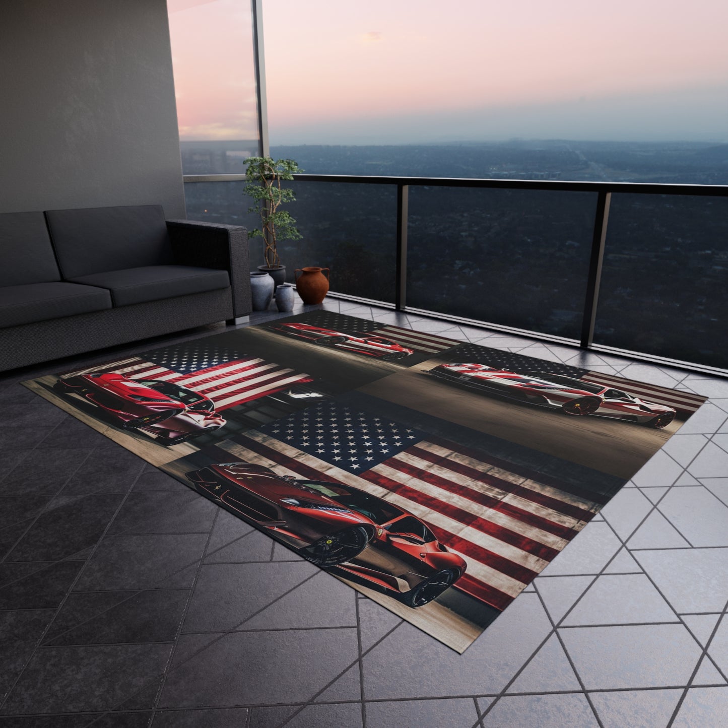 Outdoor Rug  American Flag Background Ferrari 5