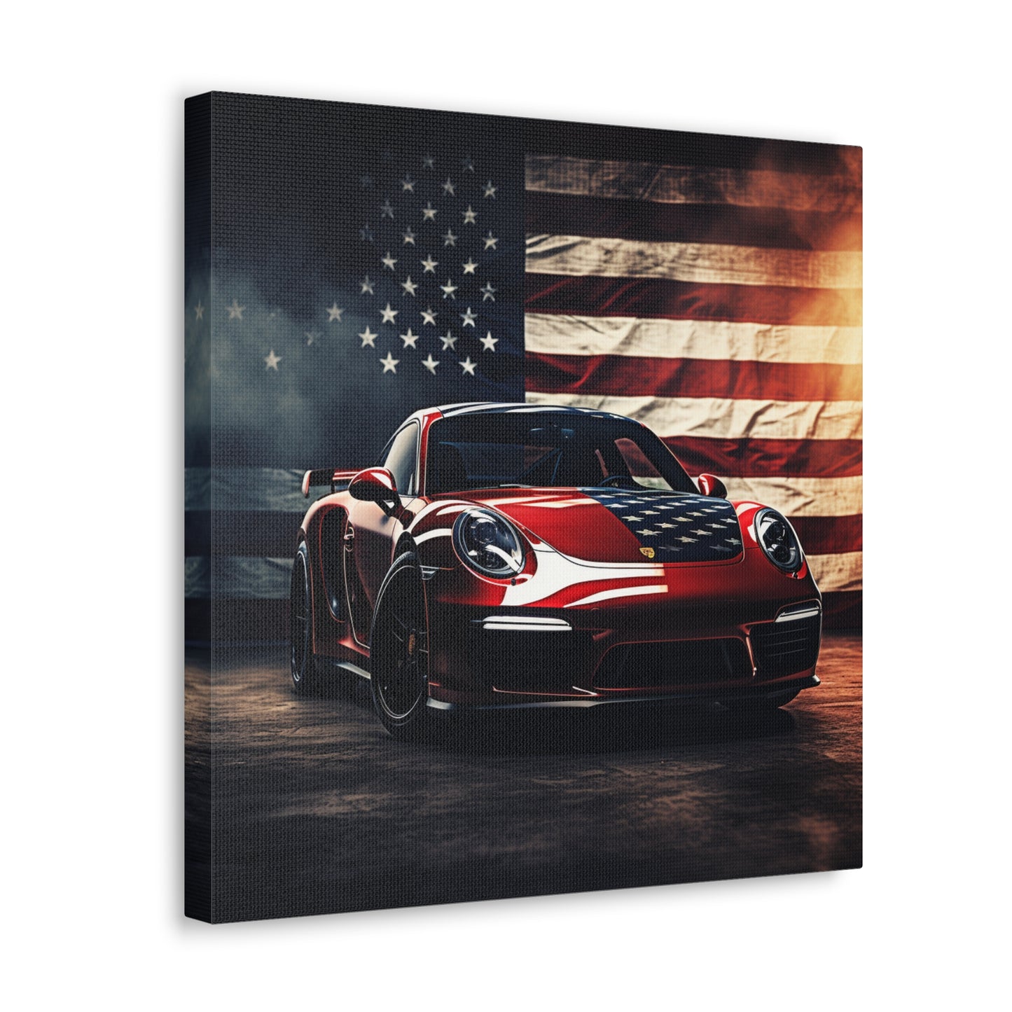 Canvas Gallery Wraps American Flag Background Porsche 2