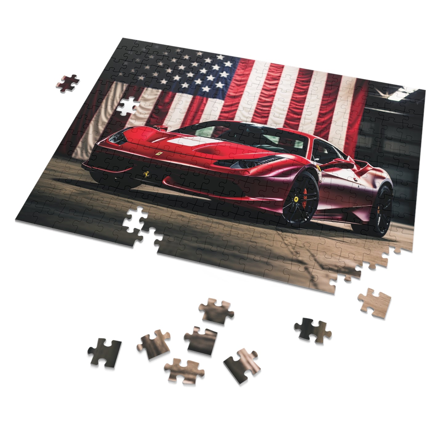 Jigsaw Puzzle (30, 110, 252, 500,1000-Piece) American Flag Background Ferrari 3