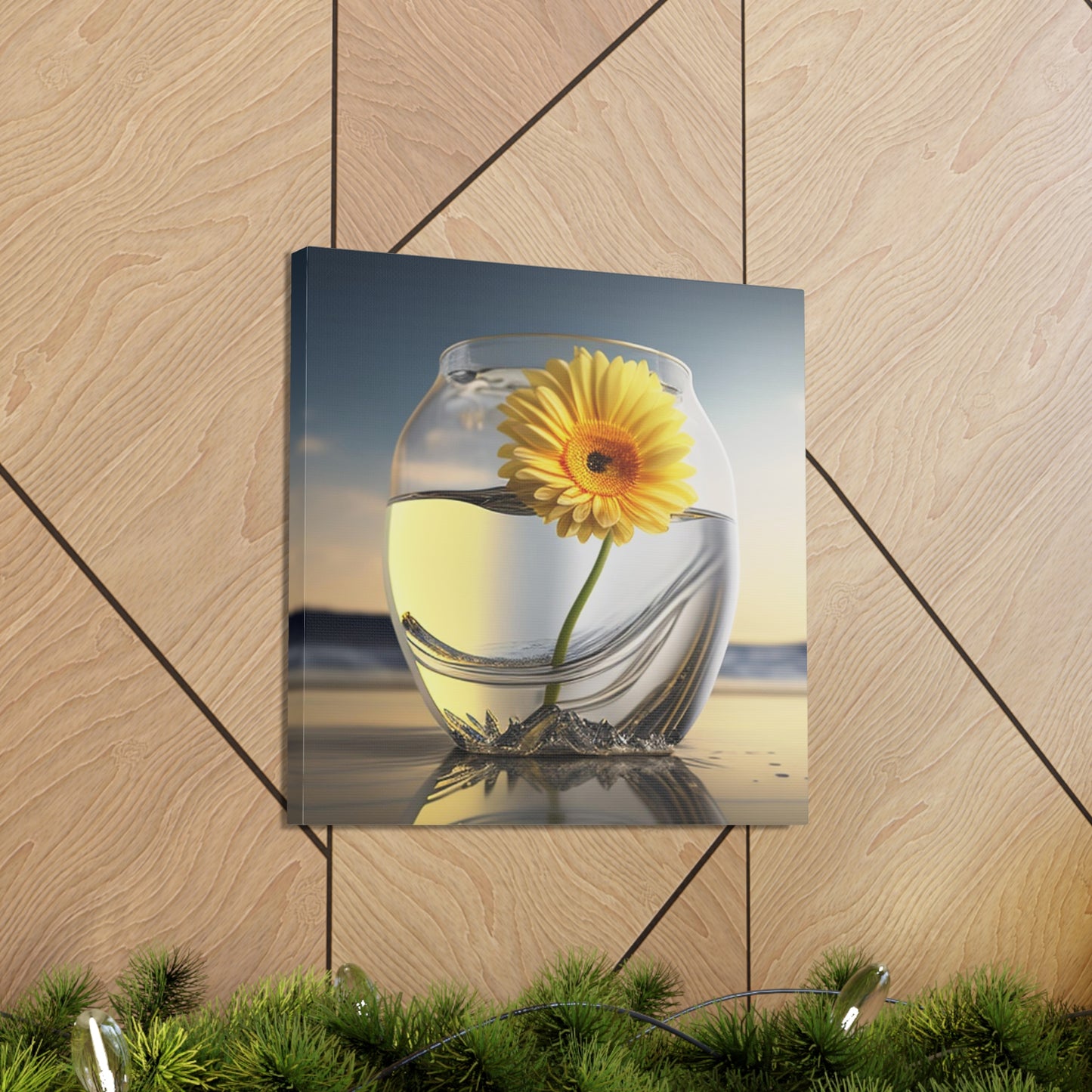 Canvas Gallery Wraps yello Gerbera glass 1