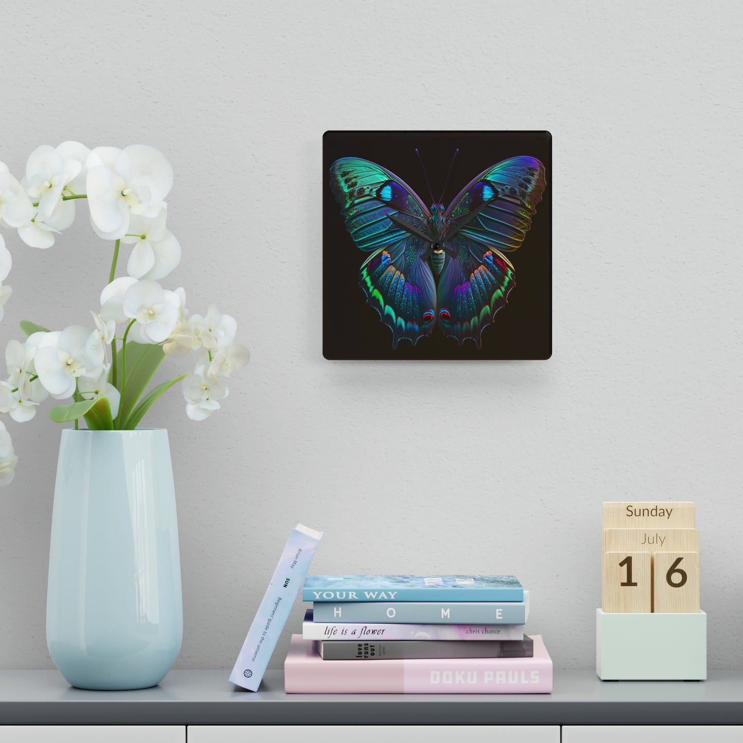 Acrylic Wall Clock Hue Neon Butterfly 4